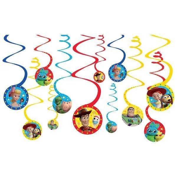 Toy Story 4 Birthday Party Swirl Hanging Decorations, 12 Count
