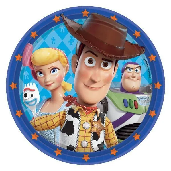 Toy Story 4 Birthday Party Large Round Lunch Paper Plates, 9 Inches, 8 Count