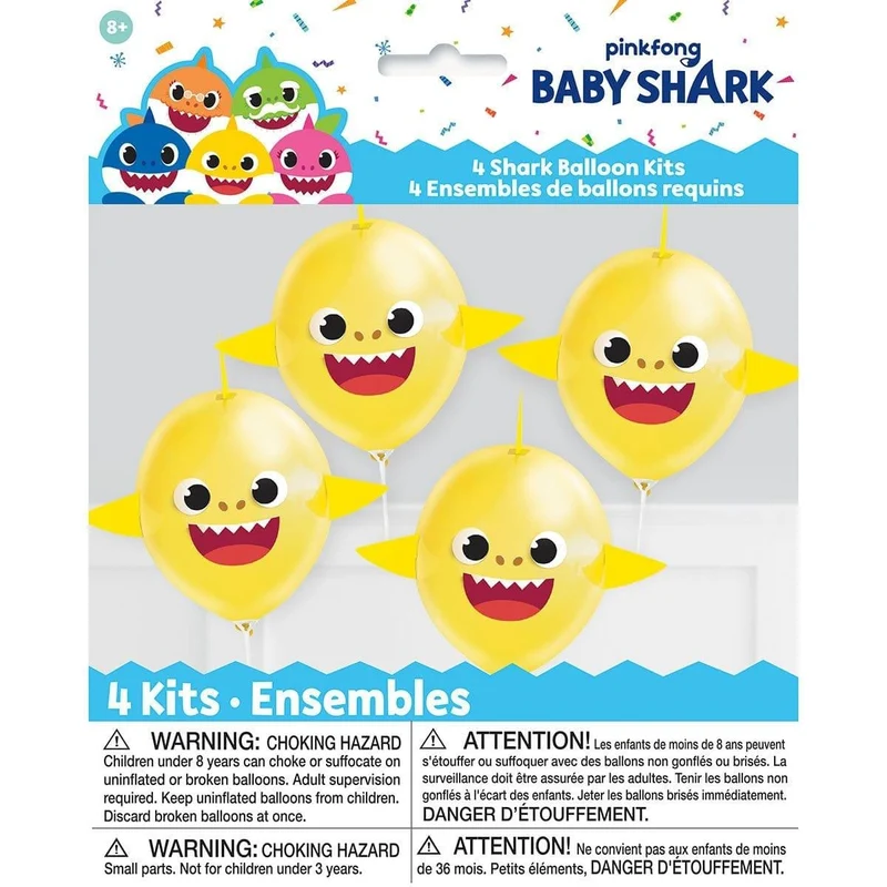 Baby Shark latex balloons 12 inches, 4 per package