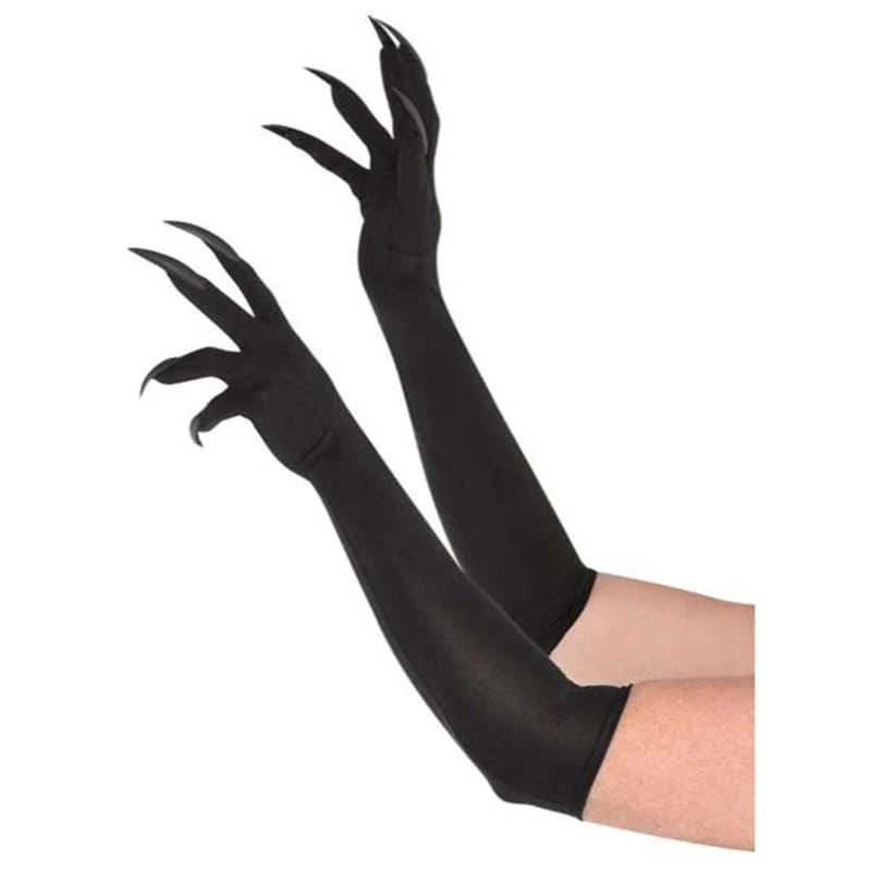 Black long cat gloves with claws for adults