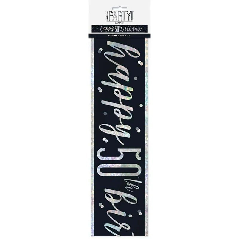 Happy Birthday Black/Silver - Foil Banner - 50th