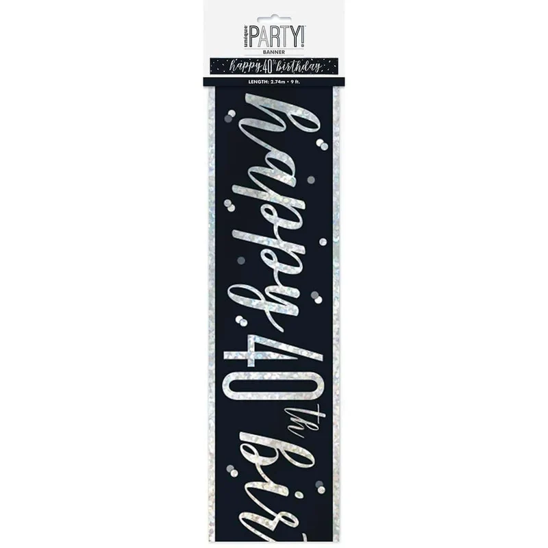 Happy Birthday Black/Silver - Foil Banner - 40th