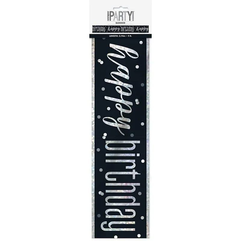 Happy Birthday Black/Silver - Foil Banner
