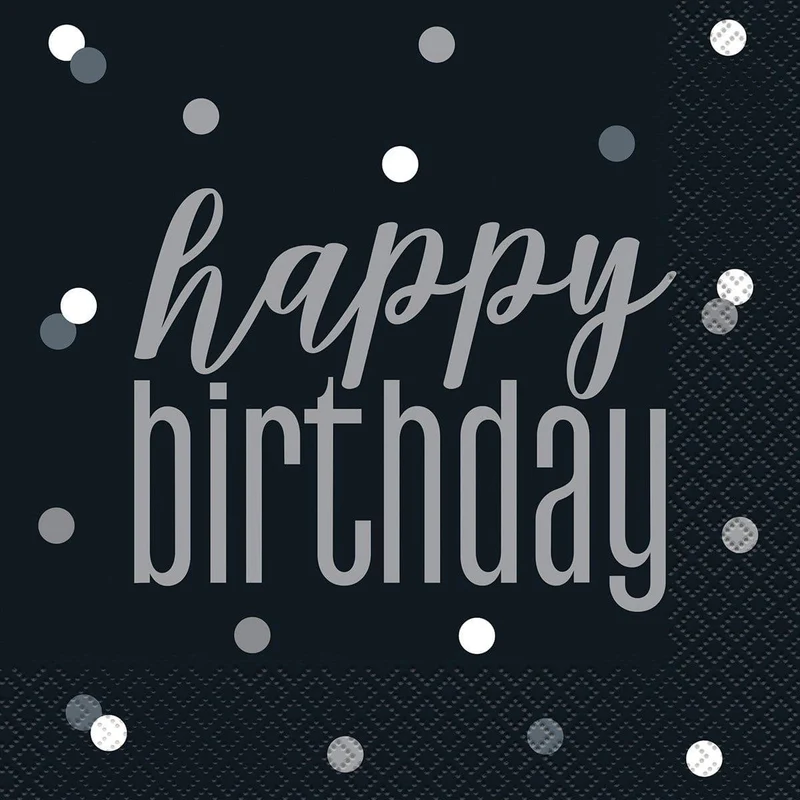 Happy Birthday Black/Silver - Lunch Napkins 16/pkg