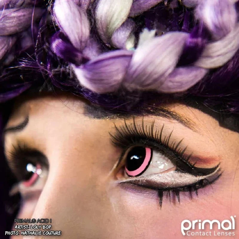 PRIMAL® ACID I - Pink And Black Coloured Contact Lenses, 3 months usage