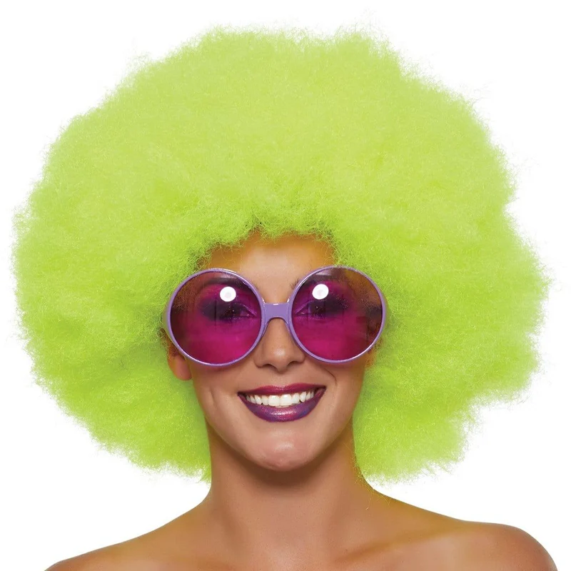 Neon yellow Super Freak Afro wig for adults