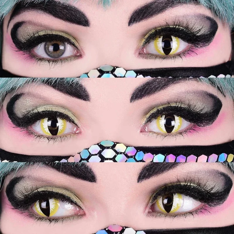 PRIMAL® Thriller - Yellow, White and Black Reptile Coloured Contact Lenses, 3 Months Usage