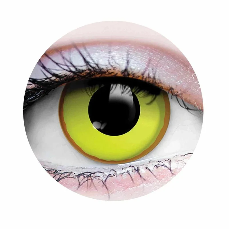 PRIMAL® Nightcrawler - Neon Yellow With Orange Rim Coloured Contact Lenses, 3 months usage