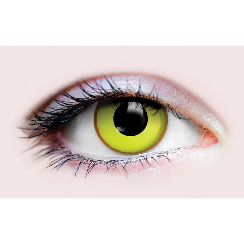 PRIMAL® Nightcrawler - Neon Yellow With Orange Rim Coloured Contact Lenses, 3 months usage
