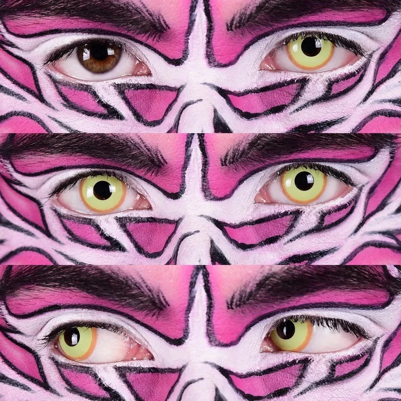 PRIMAL® Nightcrawler - Neon Yellow With Orange Rim Coloured Contact Lenses, 3 months usage