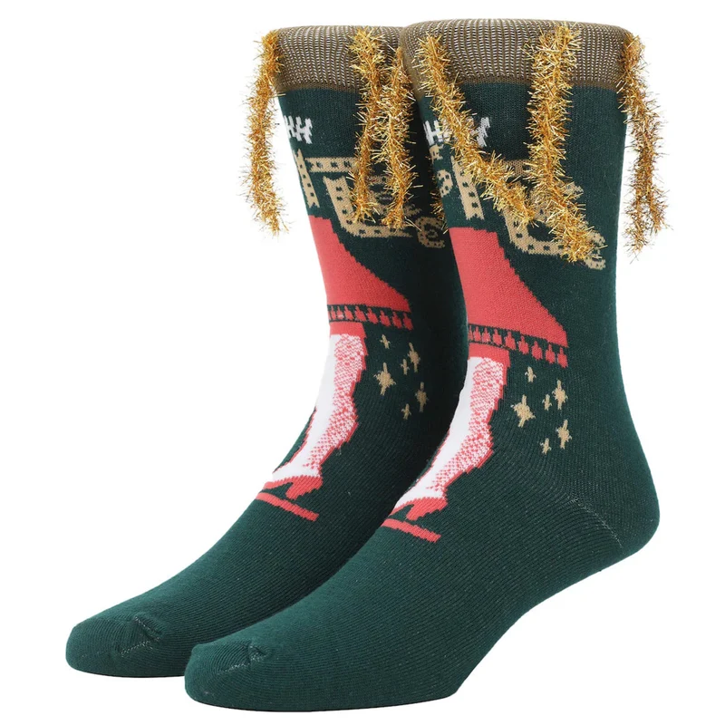 A Christmas Story Leg Lamp Adult Crew Socks With 3D Tinsel