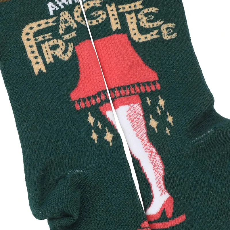 A Christmas Story Leg Lamp Adult Crew Socks With 3D Tinsel