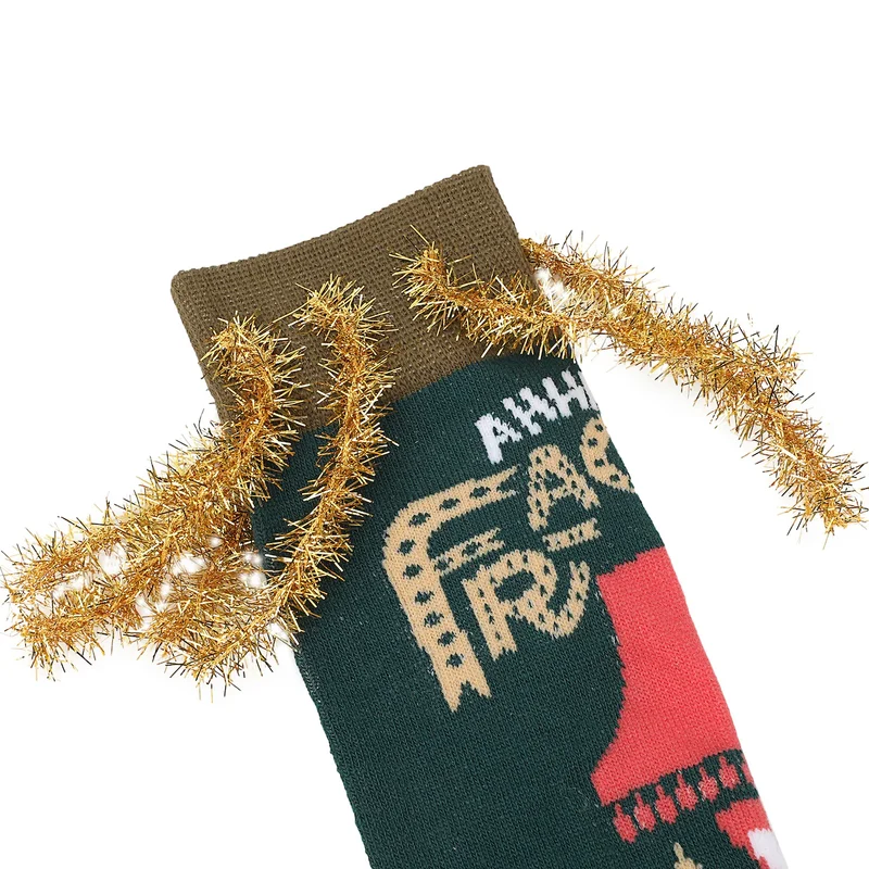 A Christmas Story Leg Lamp Adult Crew Socks With 3D Tinsel