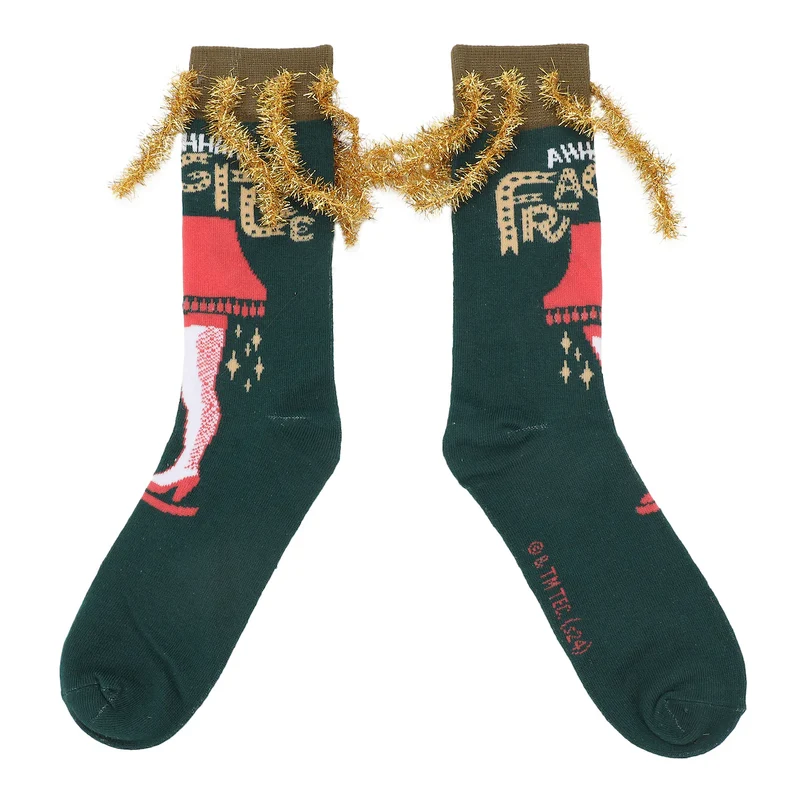 A Christmas Story Leg Lamp Adult Crew Socks With 3D Tinsel