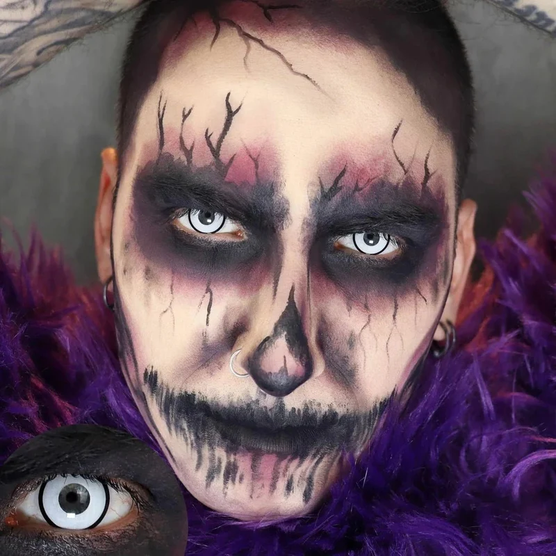 PRIMAL® Zombie II - White & Black Rim Coloured Contact Lenses, 3 Months Usage