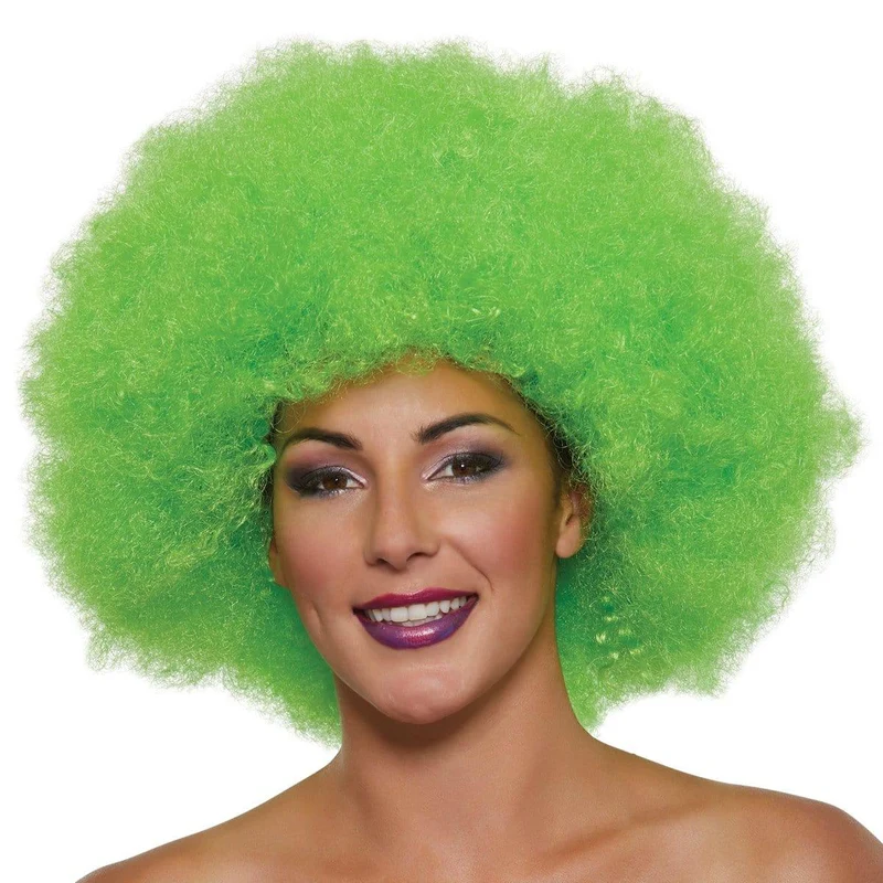 Neon green Super Freak Afro wig for adults