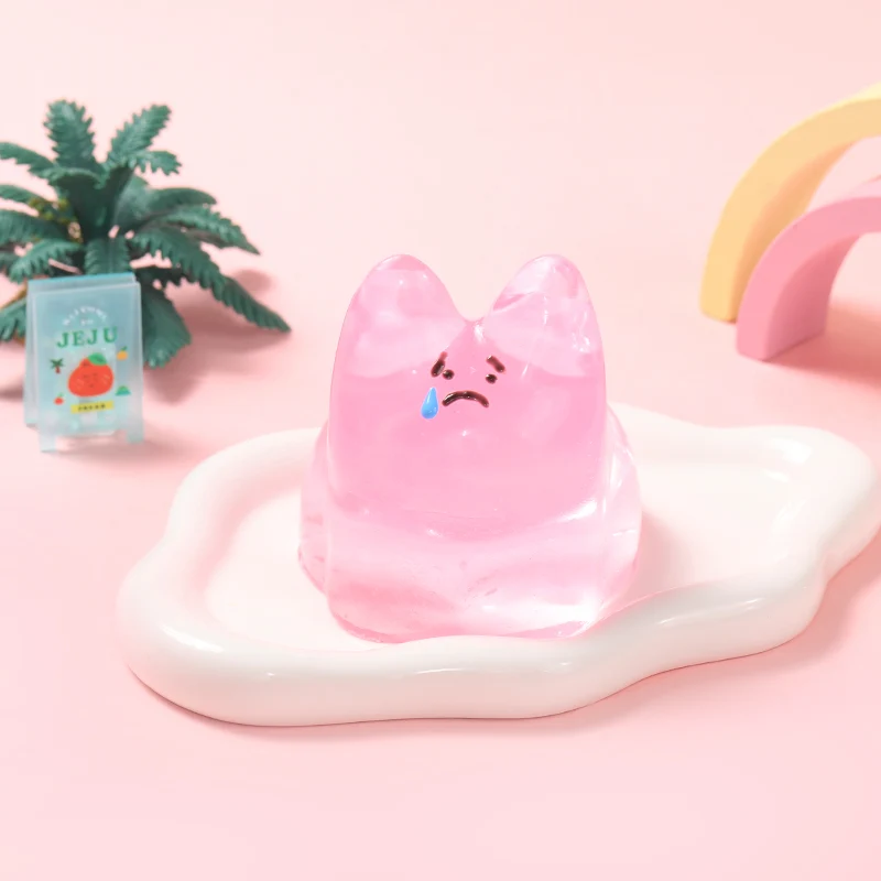 250g Crystal Pink Sad Face Bunny Taba Squishy