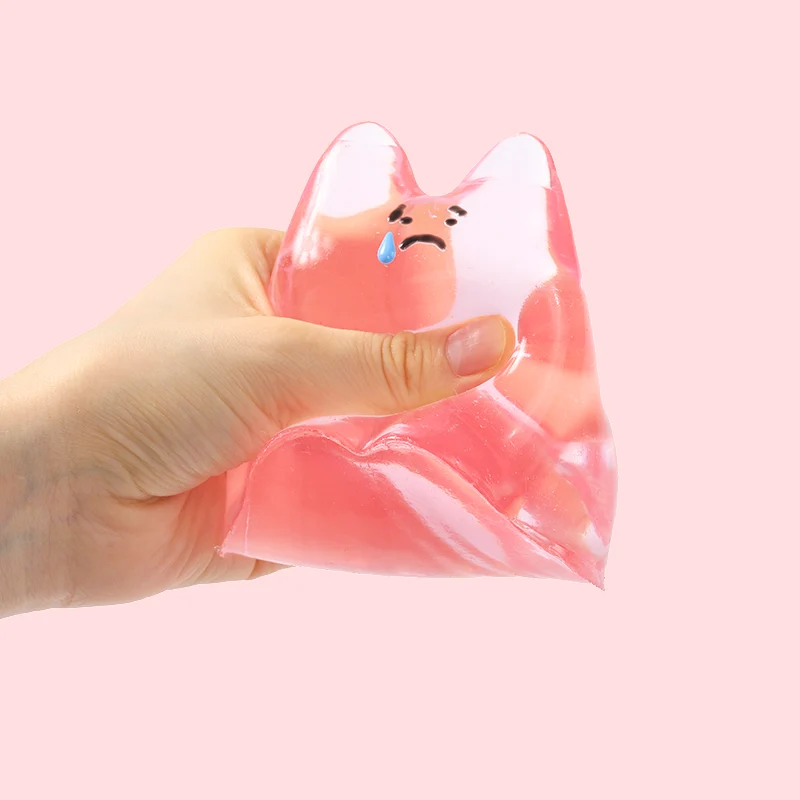 250g Crystal Pink Sad Face Bunny Taba Squishy