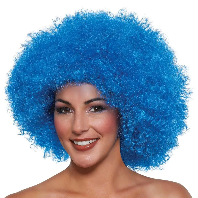 Neon blue Super Freak Afro wig for adults