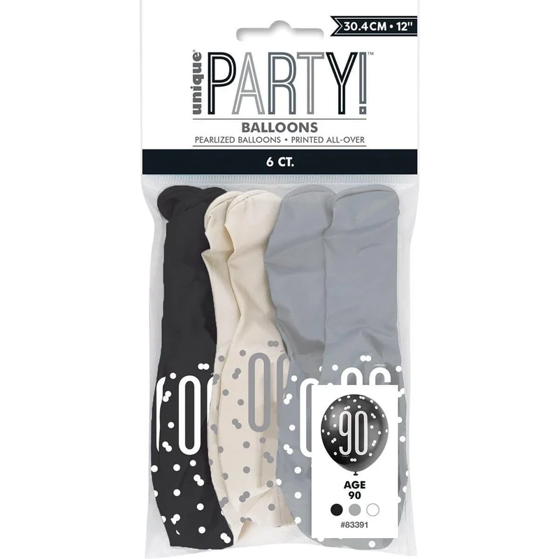 Bonne Fête Black/Silver - Latex Balloon 6/pkg - 90