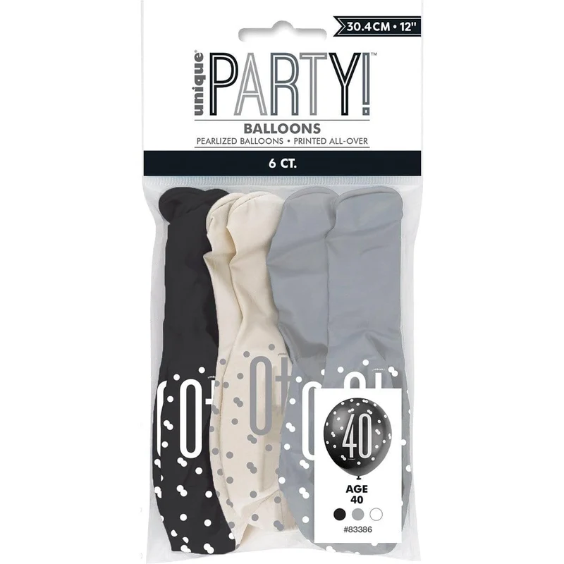 Bonne Fête Black/Silver - Latex Balloon 6/pkg - 40