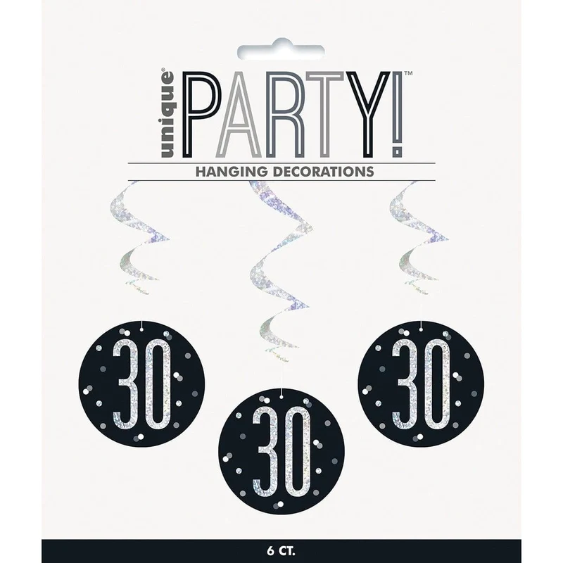 Bonne Fête Black/Silver - Swirls 6/pkg - 30