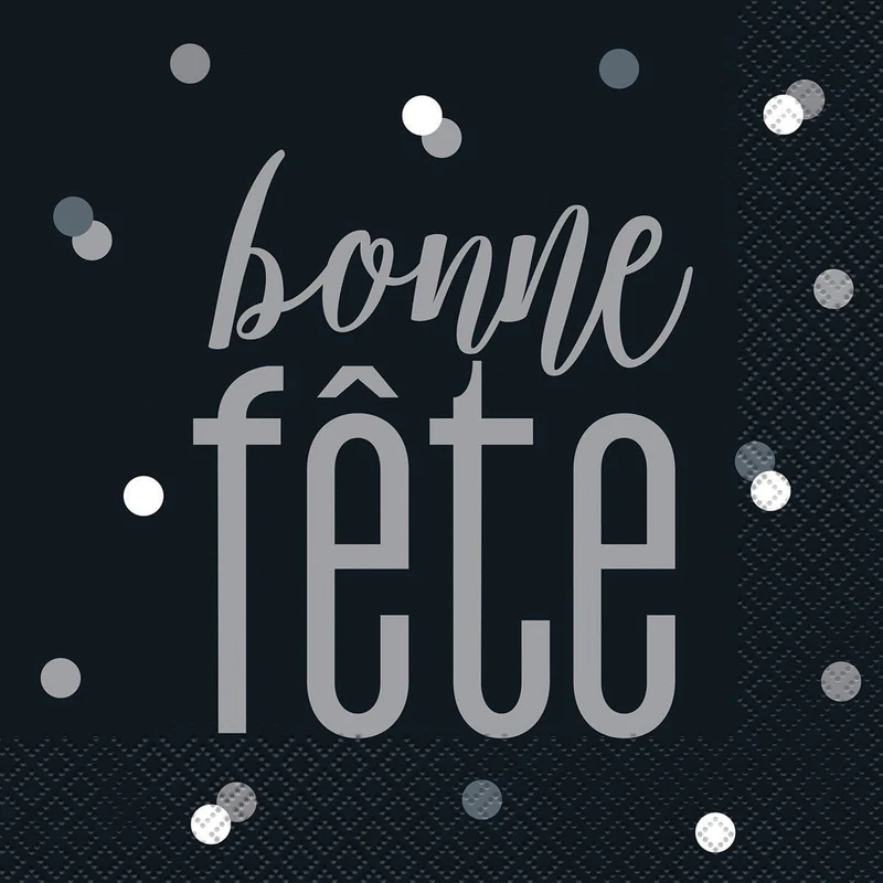 Bonne Fête Black/Silver - Lunch Napkins 16/pkg
