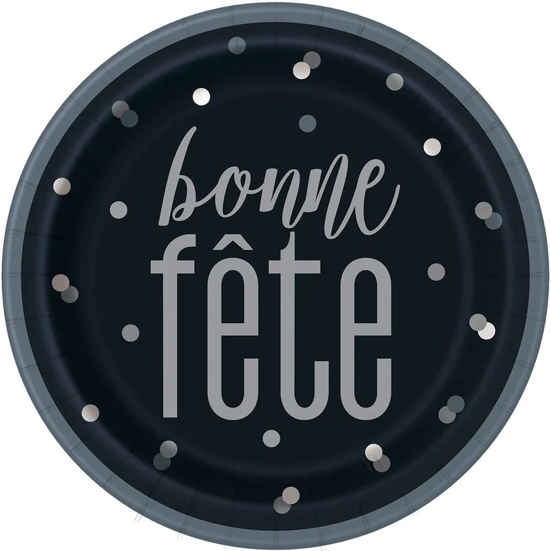 Bonne Fête Black/Silver - Plates 9 In. 8/pkg