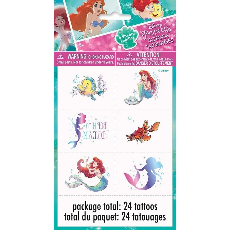 Little Mermaid temporary tattoos, 24 per package