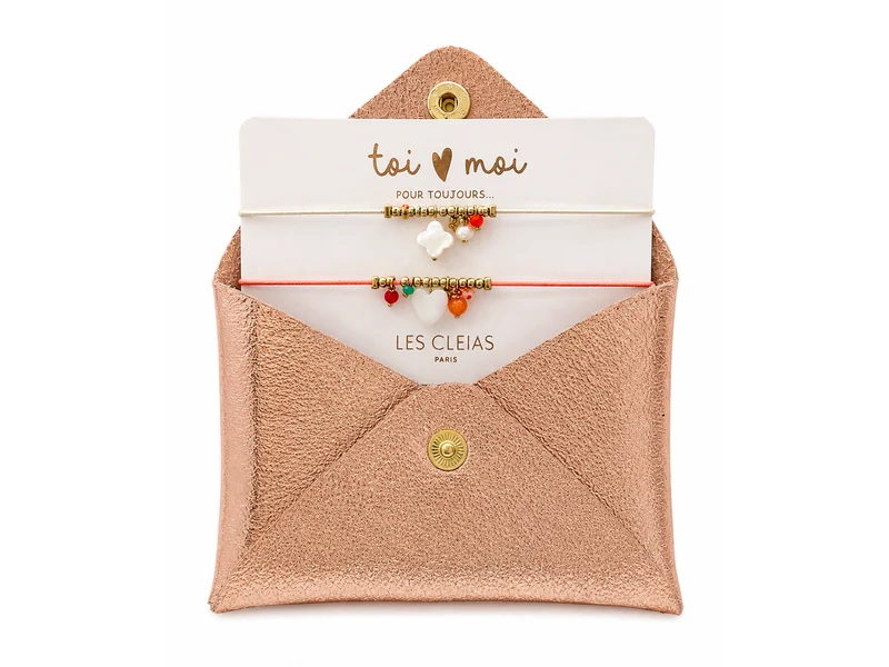 Pochette en cuir et 2 bracelets Mère/Fille - Fête des mères