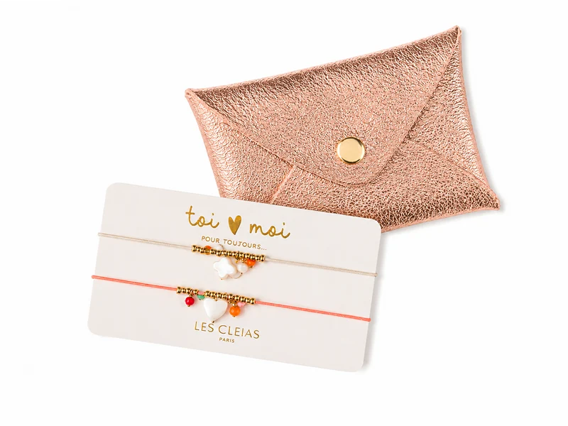 Pochette en cuir et 2 bracelets Mère/Fille - Fête des mères