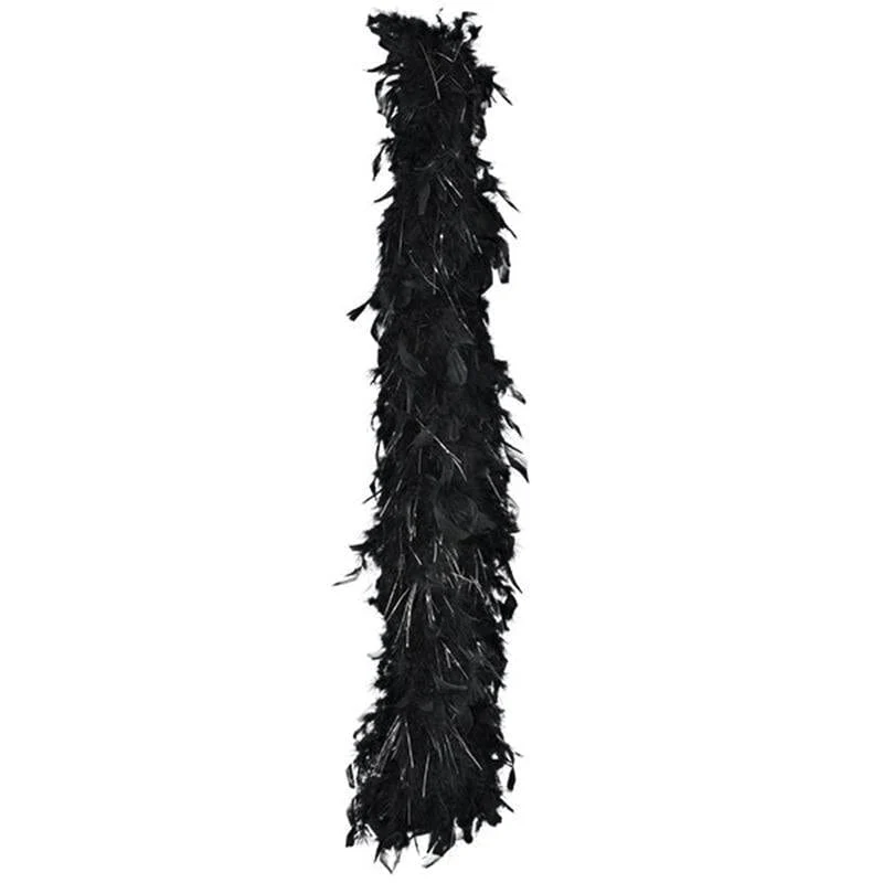 Black feather boa with silver tinsel