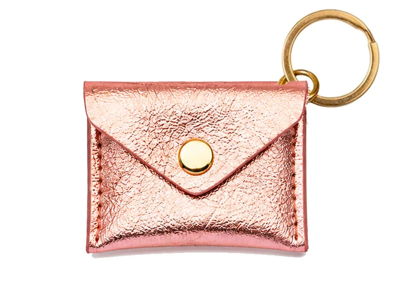 Porte-clés Mini Enveloppe en cuir - Rose saumon