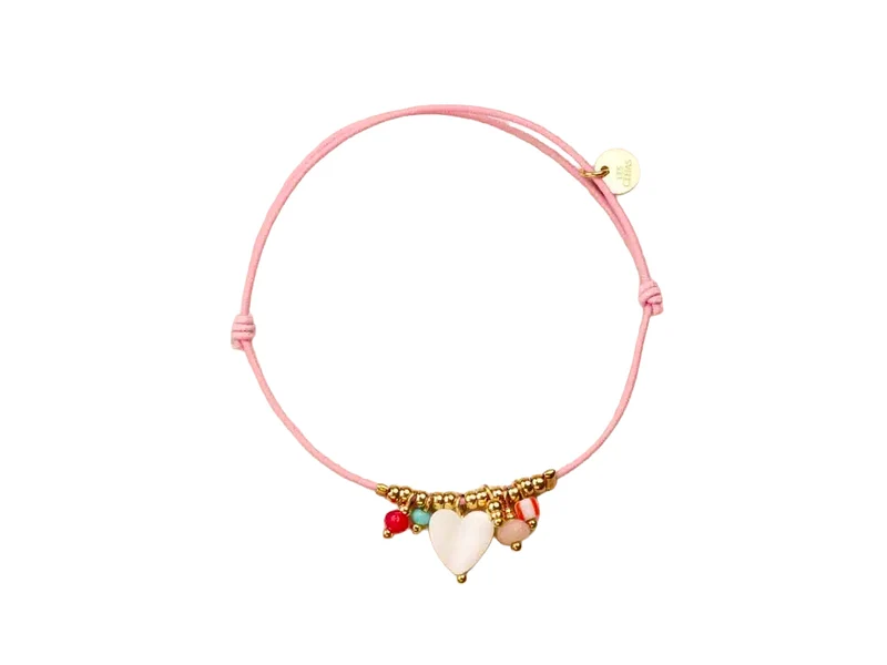 Bracelet élastique rose Coeur nacré - Les Cléias