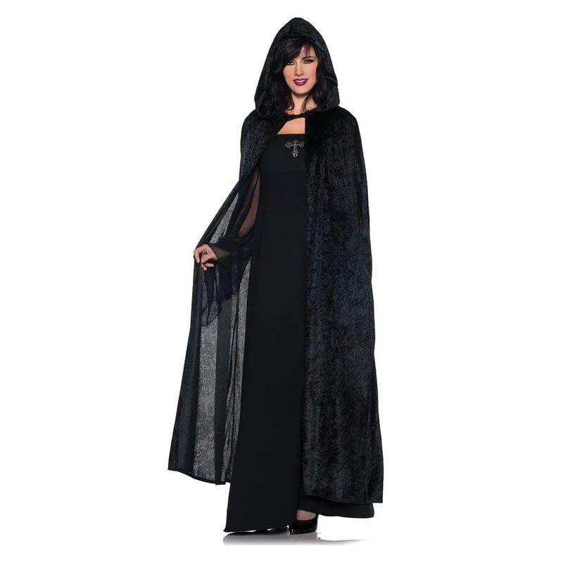 Black hooded cloak for adults