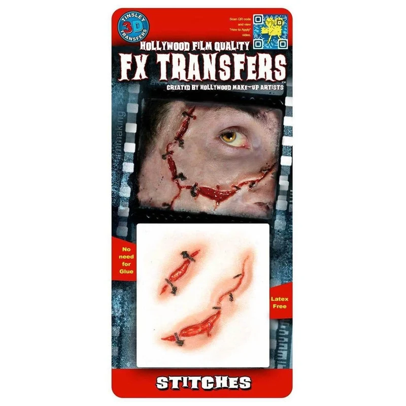 3D FX Transfers Stitches Latex Free Prosthetic, 1 Count