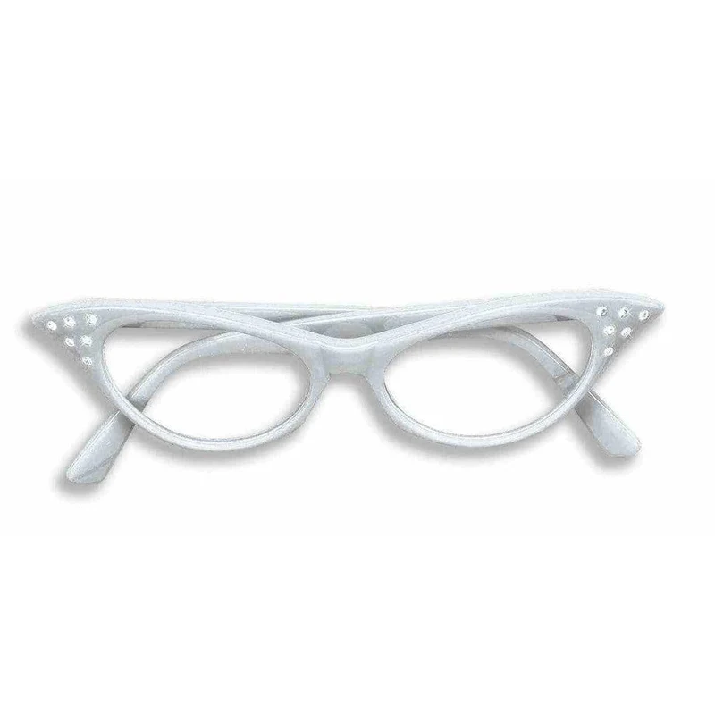 White 50's rhinestone glasses