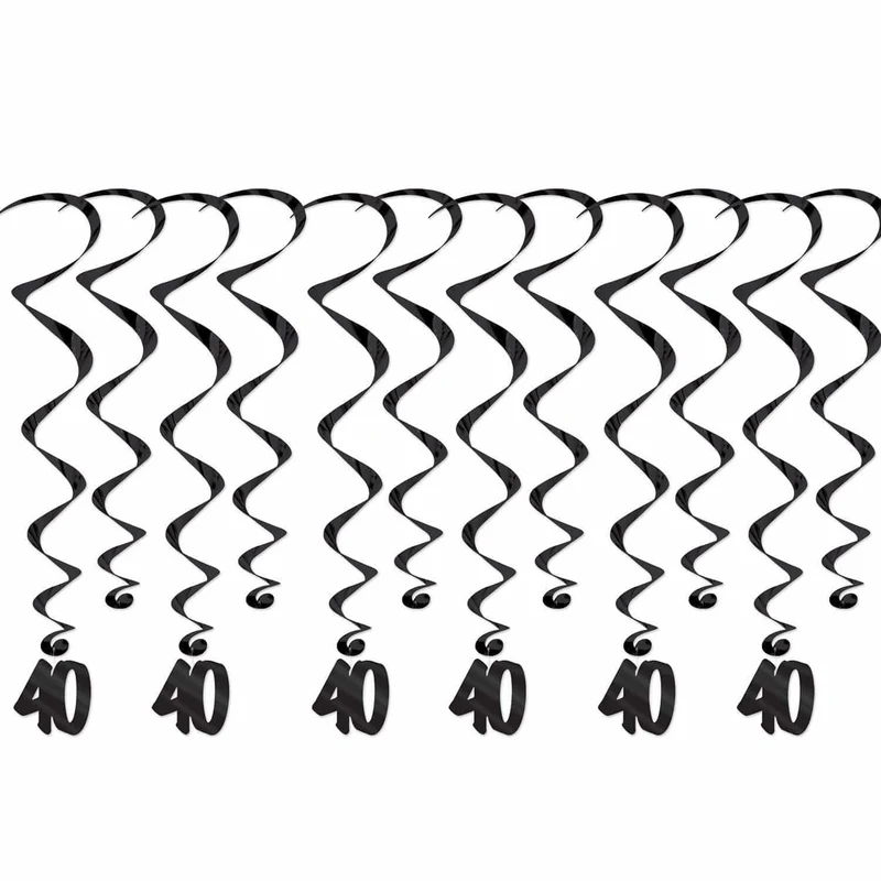 Hanging Swirl Decorations - 40th Birthday, 12 Count