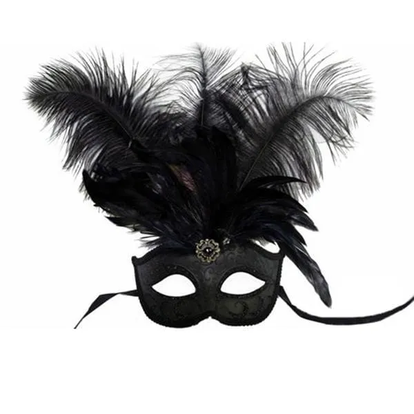 Black venetian mask with ostrich feathers