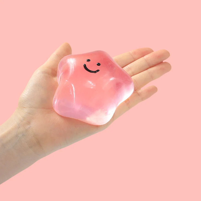 180g Crystal Pink Transparent Smiley Star Taba Squishy
