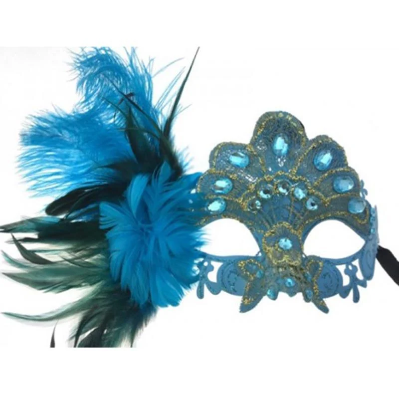 Blue mask with feather