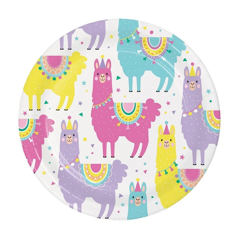 Llama Party Dessert Plates 7 inches, 8 per package
