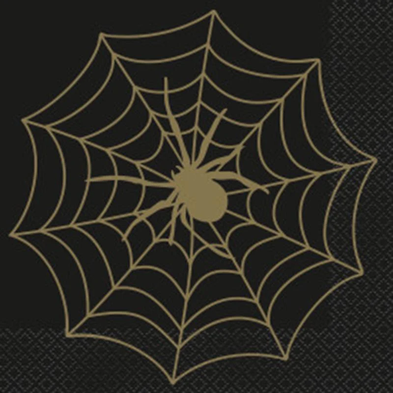 Black & Gold Spider Web lunch napkins, 16 per package