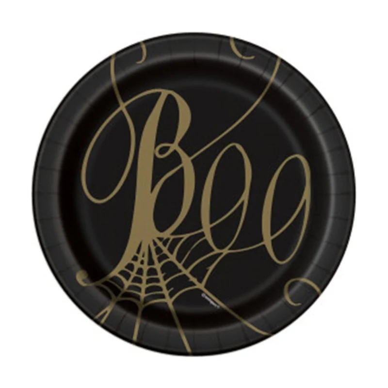 Black & Gold Spider Web paper plates 7 inches, 8 per package