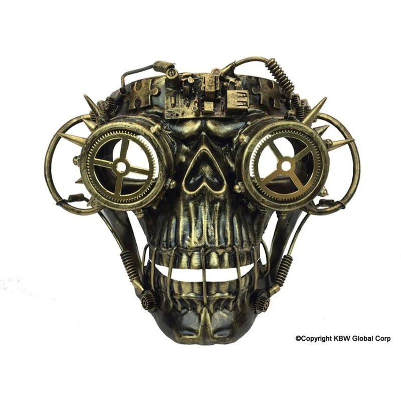 Gold steampunk skull mask with goggles