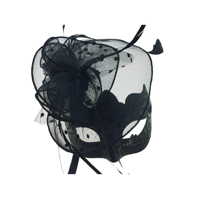Black masquerade mask with feathers