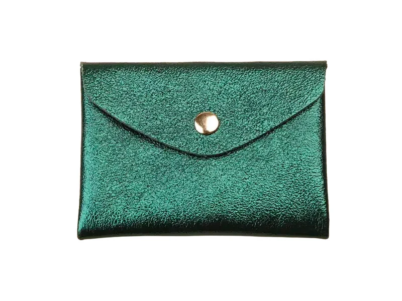 Porte-monnaie Double Cuir - Vert métallisé