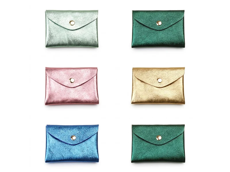 Porte-monnaie Double Cuir - Bleu métallisé