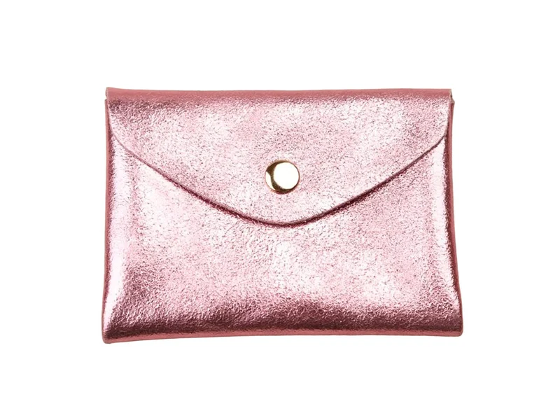 Porte-monnaie Double Cuir - Rose métallisé