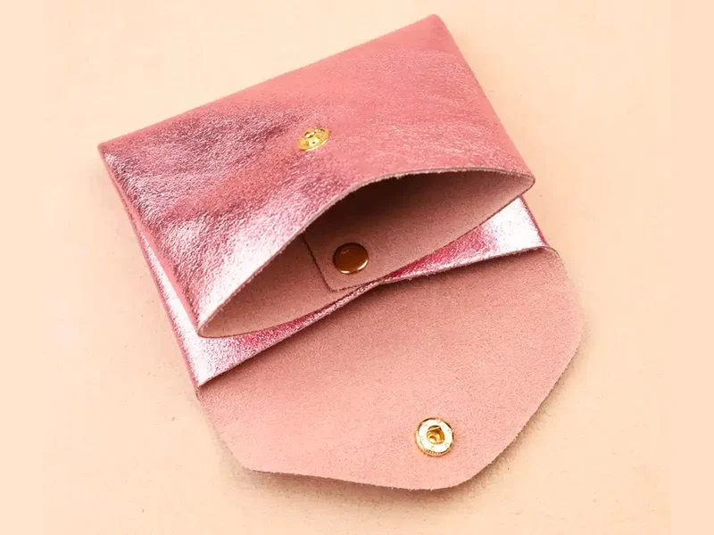 Porte-monnaie Double Cuir - Rose métallisé